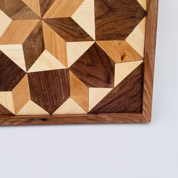 Wood Handcrafted Geometric Pattern Barn Quilt Will Hanging Art Piece - Picture 8 of 16